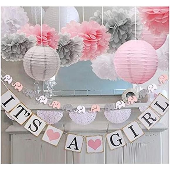 Baby Girl Baby Shower Decorations, It is a Girl Banners and Paper Lantern - Picture 1 of 6